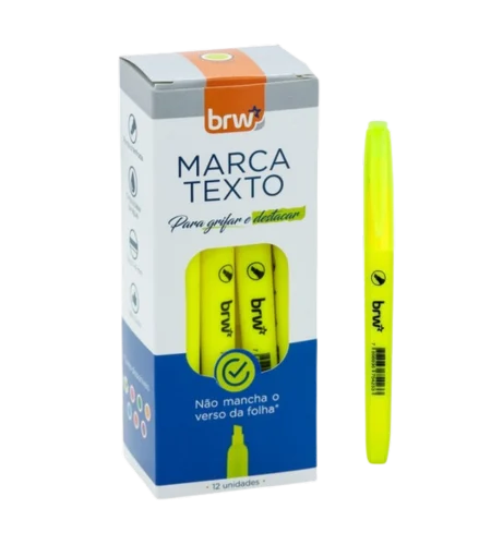 Caneta Marca Texto Amarelo Caixa com 12 Unidades