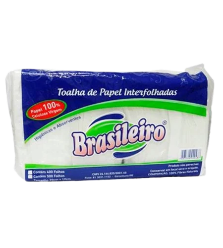 Papel toalha interfolhado 100% celulose com 500 unidades