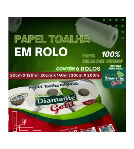 Papel Toalha em Rolo 200 metros - 100% Celulose  - FD C/6